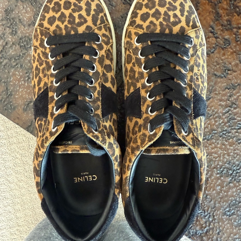 Celine Triomphe Leopard Print and Black Sneakers - Picture 6 of 10